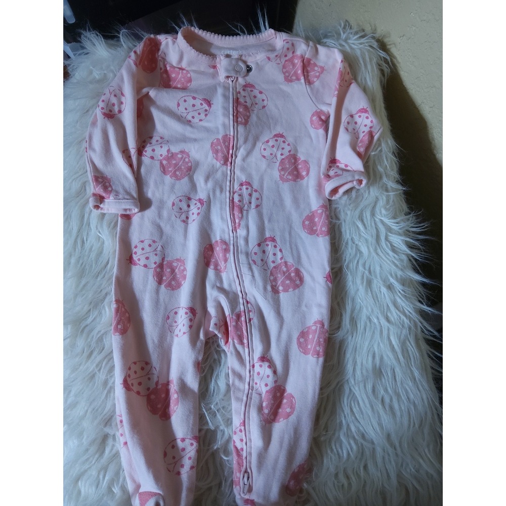Carters Child of Mine Baby Girl Pink Ladybug Zip Up Sleep and Play 6-9M